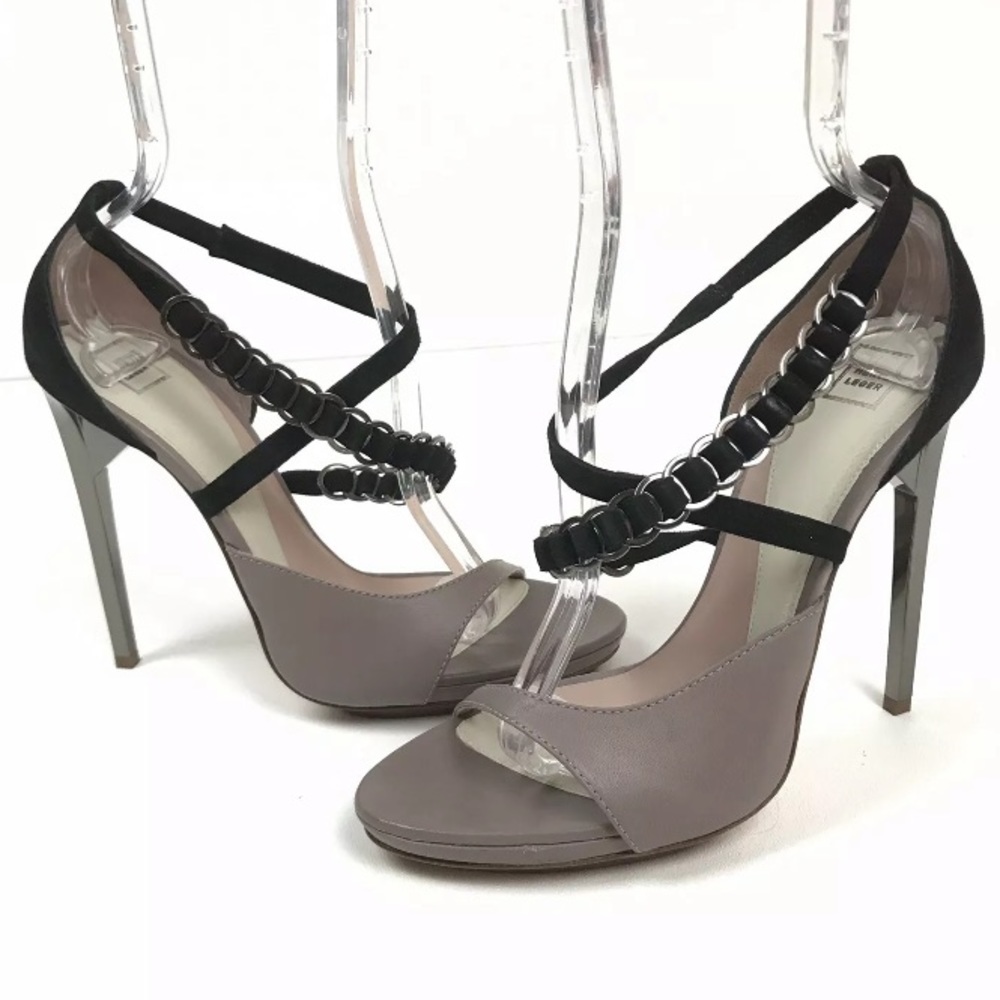 Herve Leger Reid gunmetal stilettos ankle wrap